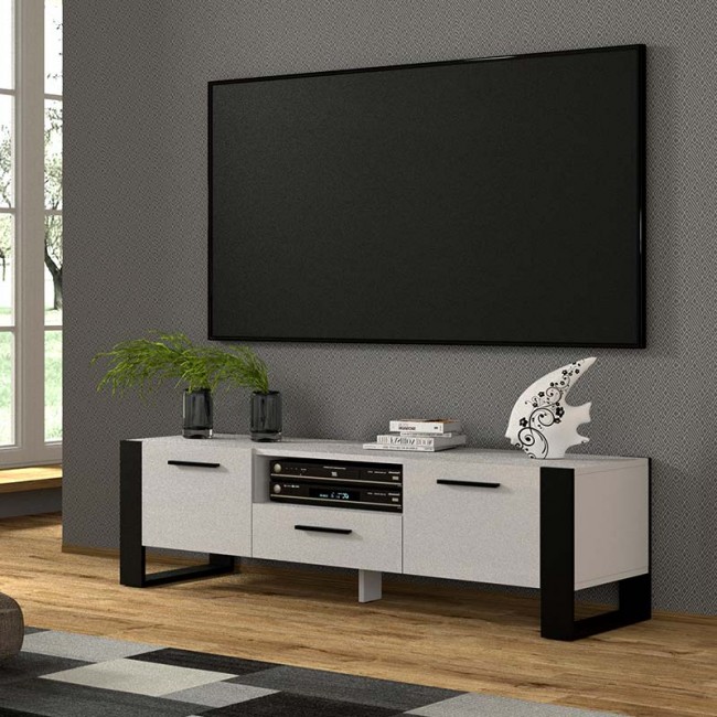 Έπιπλο τηλεόρασης Minimal Megapap σε χρώμα λευκό - μαύρο 160x43x48εκ.
