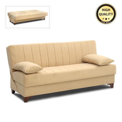 Καναπές - κρεβάτι Victor Megapap τριθέσιος βελούδινος με αποθηκευτικό χώρο σε μπεζ 190x84x90εκ.