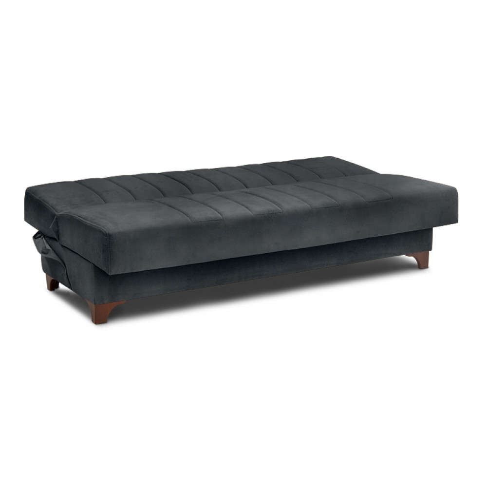 Καναπές - κρεβάτι Victor Megapap τριθέσιος βελούδινος με αποθηκευτικό χώρο σε χρώμα μαύρο 190x84x90εκ.