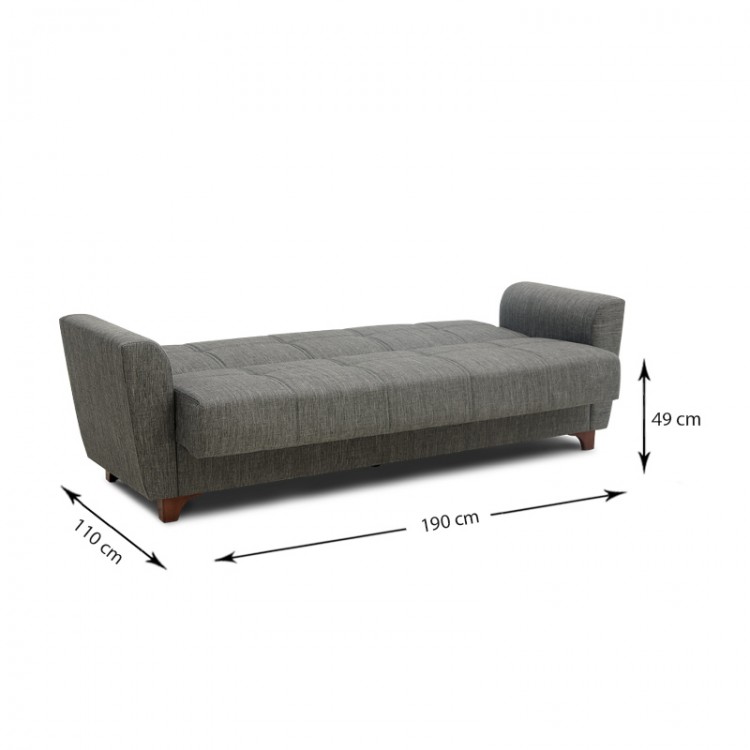 Καναπές - κρεβάτι Jason Megapap τριθέσιος υφασμάτινος με αποθηκευτικό χώρο σε χρώμα γκρι 216x85x91εκ.