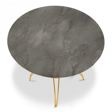 Τραπέζι Hendrix Megapap μεταλλικό - Mdf χρώμα χρυσό - ανθρακί Φ77x72εκ.