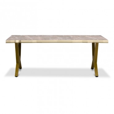 Τραπέζι Alden Megapap μεταλλικό - Mdf σε χρυσό - σαμπανιζέ - εφέ μαρμάρου 199,5x87x76εκ.