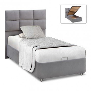 Κρεβάτι Trendy Megapap soft ύφασμα με αποθηκευτικό χώρο χρώμα γκρι 100x200εκ.