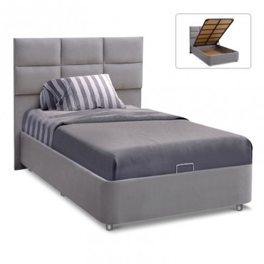 Κρεβάτι Trendy Megapap soft ύφασμα με αποθηκευτικό χώρο χρώμα γκρι 120x200εκ.