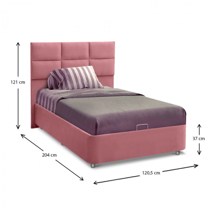 Κρεβάτι Trendy Megapap soft ύφασμα με αποθηκευτικό χώρο χρώμα ροζ 120x200εκ.