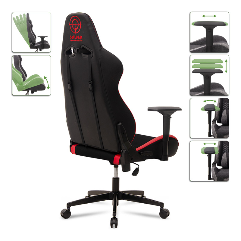 Sniper Megapap gaming - professional fabric - Pu desk chair in red - black color 74x57x140cm.