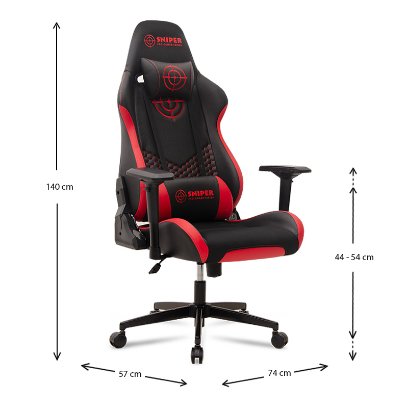 Sniper Megapap gaming - professional fabric - Pu desk chair in red - black color 74x57x140cm.