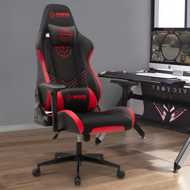 Sniper Megapap gaming - professional fabric - Pu desk chair in red - black color 74x57x140cm.