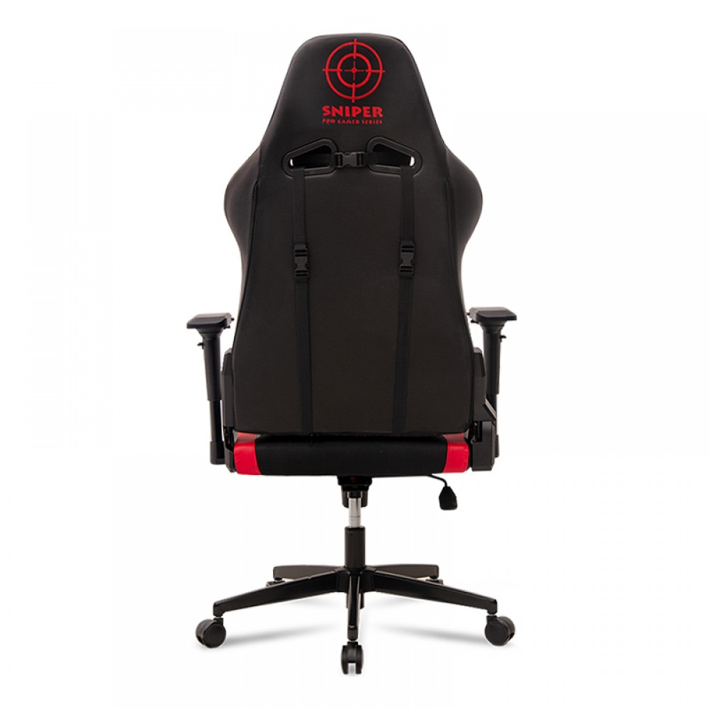 Καρέκλα γραφείου gaming - επαγγελματική Sniper Megapap τεχνόδερμα - ύφασμα κόκκινο - μαύρο 74x57x140εκ.