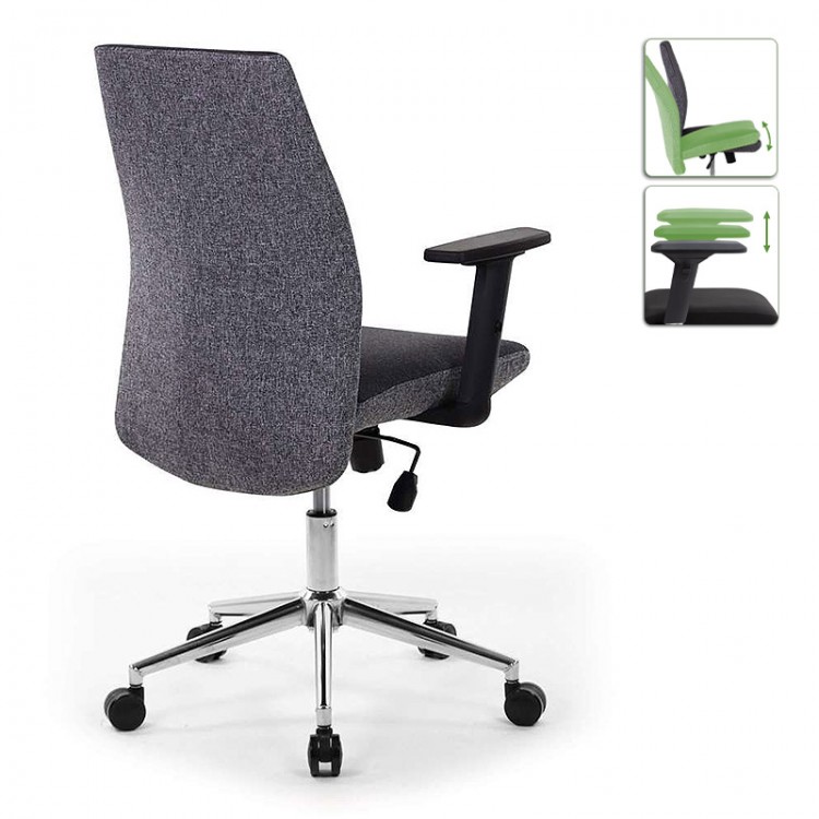 Καρέκλα εργασίας Finn Megapap υφασμάτινη χρώμα μαύρο - γκρι 61x55x105-113εκ.