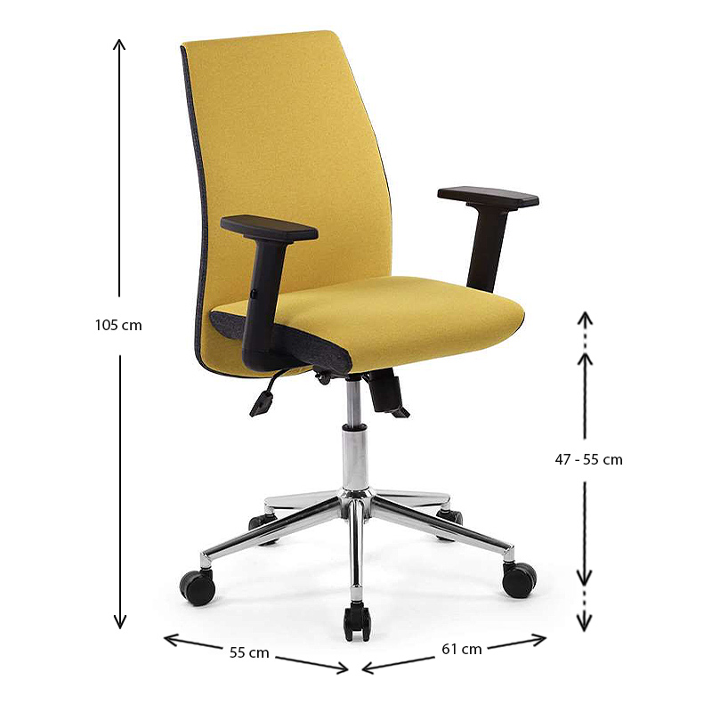 Finn Megapap fabric working chair in mustard color 61x55x105-113cm.