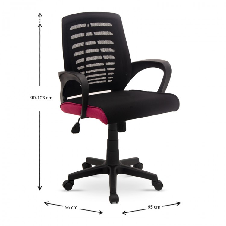 Καρέκλα γραφείου εργασίας Sundar Megapap υφασμάτινη χρώμα μαύρο - ροζ 65x56x90-103εκ.