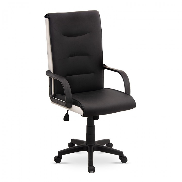 Καρέκλα γραφείου εργασίας Vitalik Megapap δερματίνη χρώμα μαύρο - λευκό 63x65x113-124εκ.