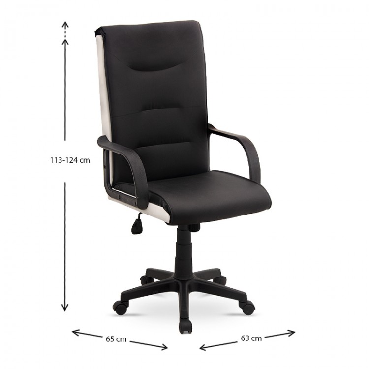 Καρέκλα γραφείου εργασίας Vitalik Megapap δερματίνη χρώμα μαύρο - λευκό 63x65x113-124εκ.