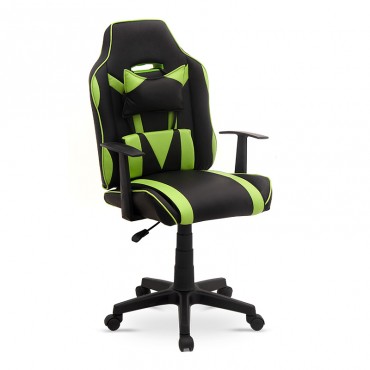 Καρέκλα γραφείου παιδική Dotcom Megapap τεχνόδερμα χρώμα μαύρο - πράσινο 61x63x100-113εκ.