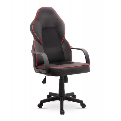Καρέκλα γραφείου εργασίας Frank Megapap τεχνόδερμα - ύφασμα χρώμα μαύρο - κόκκινο 63x68x117-129εκ.