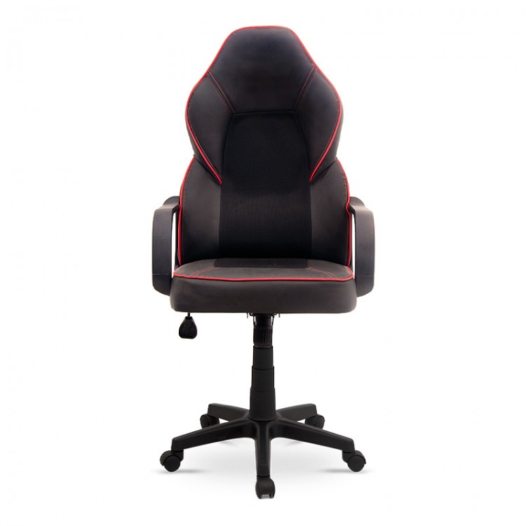 Καρέκλα γραφείου εργασίας Frank Megapap τεχνόδερμα - ύφασμα χρώμα μαύρο - κόκκινο 63x68x117-129εκ.