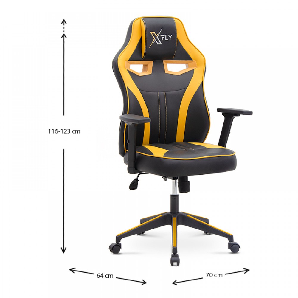Καρέκλα γραφείου GAMING MEGAPAP χρώμα κίτρινο - μαύρο 70x64x116/123εκ.