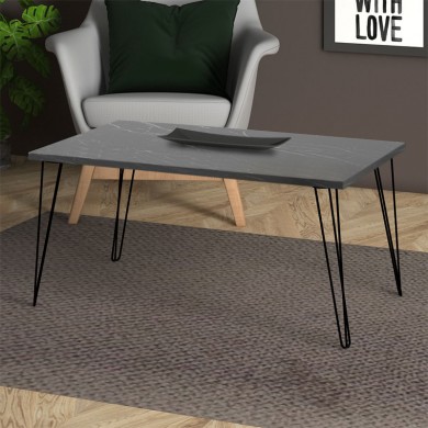 Fiona Megapap metallic - melamine coffee table in black marble effect color 90x55x43cm.