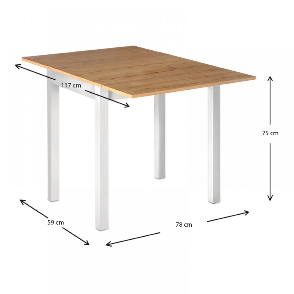 Τραπέζι Katlanir Megapap επεκτεινόμενο μεταλλικό - μελαμίνης χρώμα oak - λευκό 59x78x75 - 117x78x75εκ.