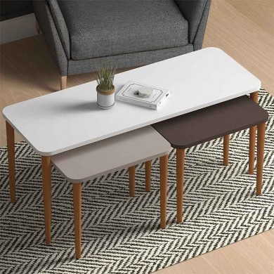 Omega Megapap melamine coffee table and side tables in white - cappuccino - brown color