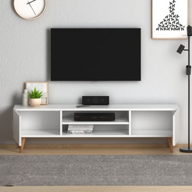 Plane Megapap melamine TV furniture in white color 150x32x46cm.