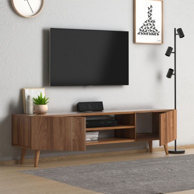 Plane Megapap melamine TV furniture in walnut color 150x32x46cm.