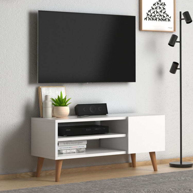 Έπιπλο τηλεόρασης Porto Megapap από μελαμίνη χρώμα λευκό 90x32x42εκ.