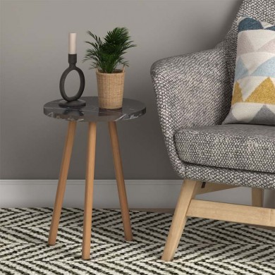 Roma Megapap melamine side table in black marble effect color 33,5x33,5x46cm.