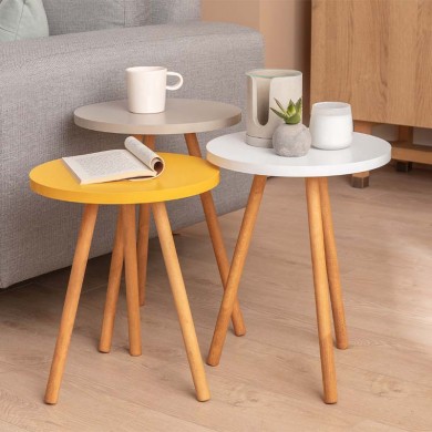 Roma Megapap melamine side tables in white - cappuccino - yellow color