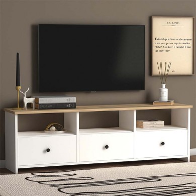 Sole Megapap melamine TV furniture in white - oak color 150x32x47cm.