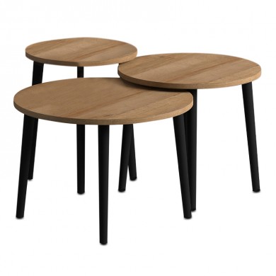 Roma Megapap melamine coffee table set of 3 in oak color Φ60x46cm.