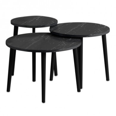 Roma Megapap melamine coffee table set of 3 in  black marble effect  color Φ60x46cm.