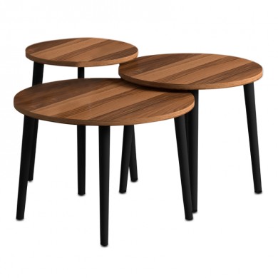 Roma Megapap melamine coffee table set of 3 in walnut color Φ60x46cm.