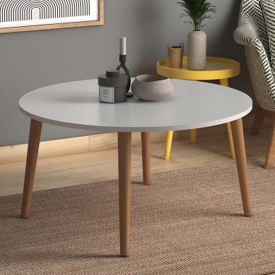 Circle Megapap melamine coffee table in white color 90x90x40cm.