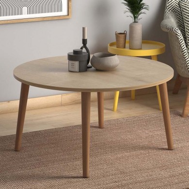 Circle Megapap melamine coffee table in oak color 90x90x40cm.