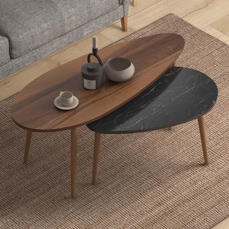 Elips Megapap melamine side tables in walnut - black marble effect color 116x46x46cm.
