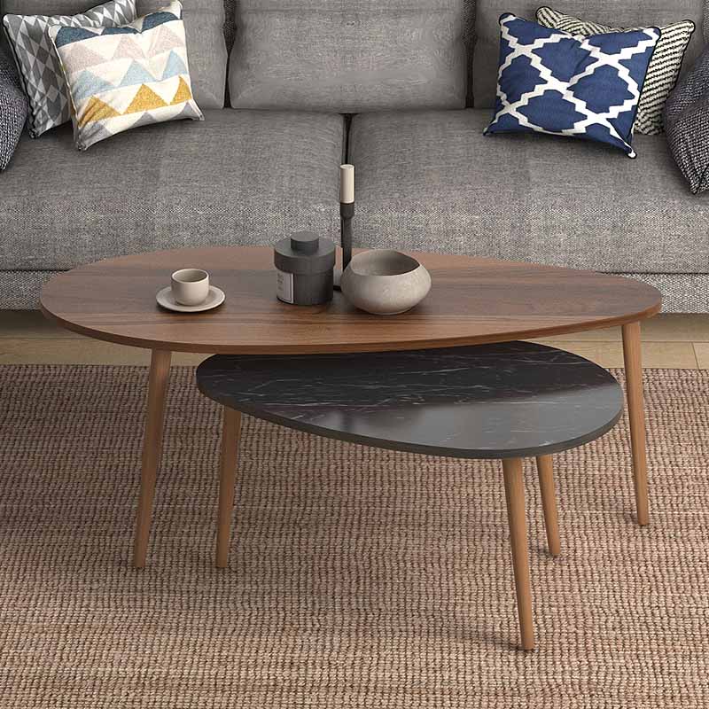 Elips Megapap melamine side tables in walnut - black marble effect color 116x46x46cm.