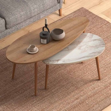 Elips Megapap melamine side tables in osk - beige marble effect color 116x46x46cm.