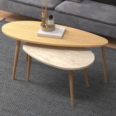 Elips Megapap melamine coffee table set of 2 in oak - travertine color 116x46x46cm