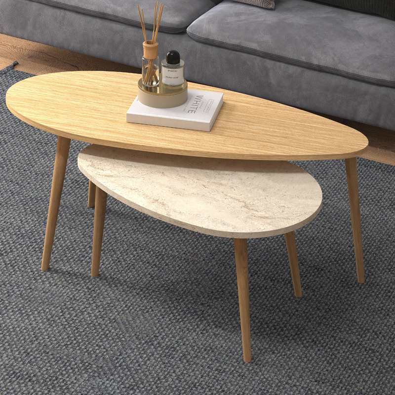 Elips Megapap melamine coffee table set of 2 in oak - travertine color 116x46x46cm