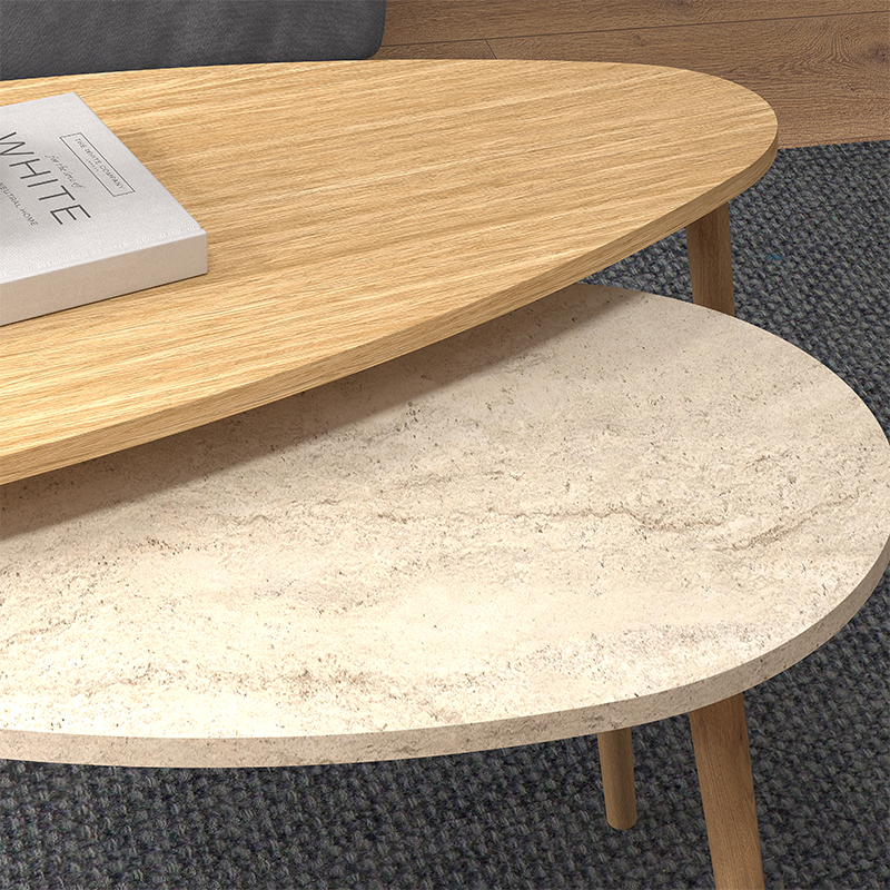 Elips Megapap melamine coffee table set of 2 in oak - travertine color 116x46x46cm