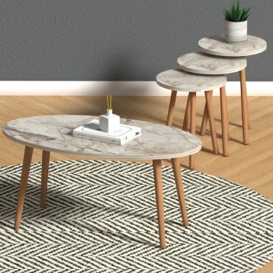 Elips Megapap melamine coffee table + side tables in marble effect color 90x50x41εκ.