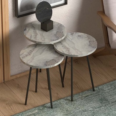 Select Megapap metallic - melamine side tables in beige marble effect color