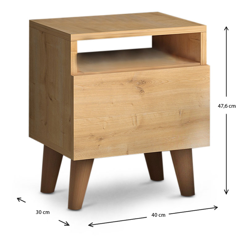 Luce Megapap melamine bedside table in oak color 30x40x47,6cm.