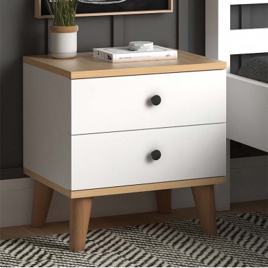 Luce Megapap melamine bedside table in white - oak color 45x35x47cm.