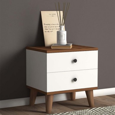 Luce Megapap melamine bedside table in white - walnut color 45x35x47cm.