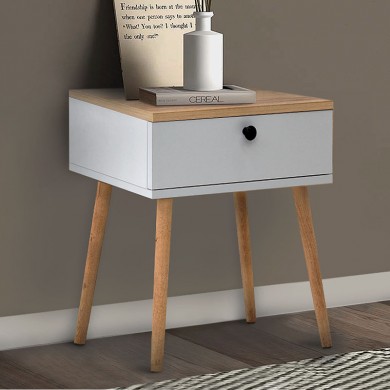 Pauline Megapap melamine bedside table in pine - white color 45x35x61cm.