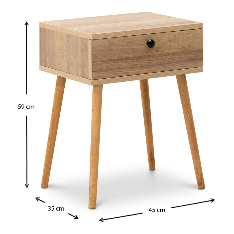 Pauline Megapap melamine bedside table in pine oak color 45x35x61cm.