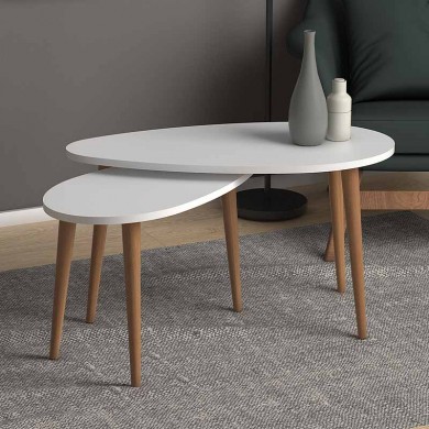 Spline Megapap melamine set of two pieces coffee tables in white color 80x40x46cm.